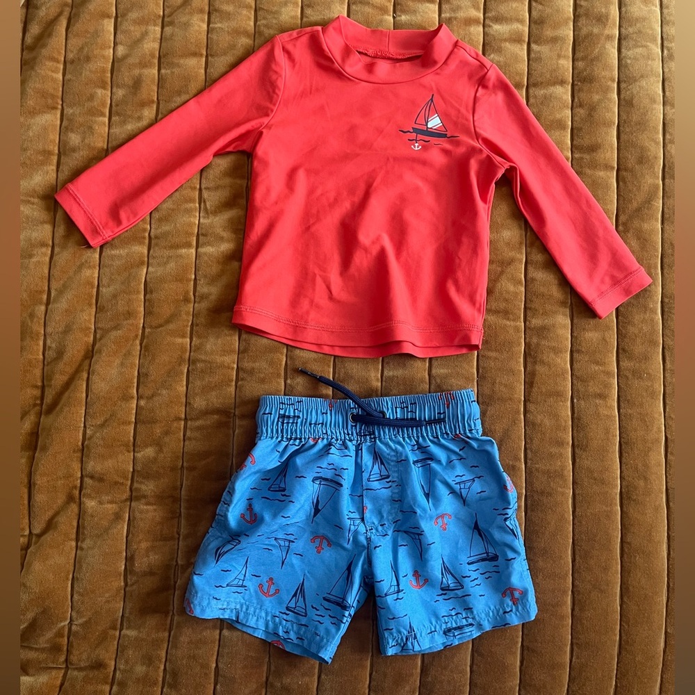 Carter's Red and Blue Kids Swim Rashguard Set